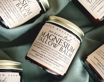 Unscented Magnesium Tallow Honey Balm | Fragrance Free | Sensitive Skin | Grass Fed + Finished | Crunchy | Baby Sleepy Bedtime Lotion