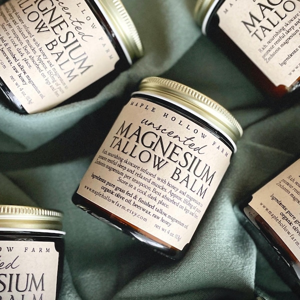 Unscented Magnesium Tallow Honey Balm | Fragrance Free | Sensitive Skin | Grass Fed + Finished | Crunchy | Baby Sleepy Bedtime Lotion