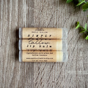 Simply Tallow Lip Balm | Unscented | Grass Fed + Finished | Sensitive Skin | Handmade Natural Skincare | Petroleum Free