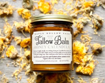 Large Tallow Balm Honey Calendula Whipped 5 oz | Grass Fed | Natural Skincare | Eczema Lotion | Hypoallergenic | Baby Diaper Cream