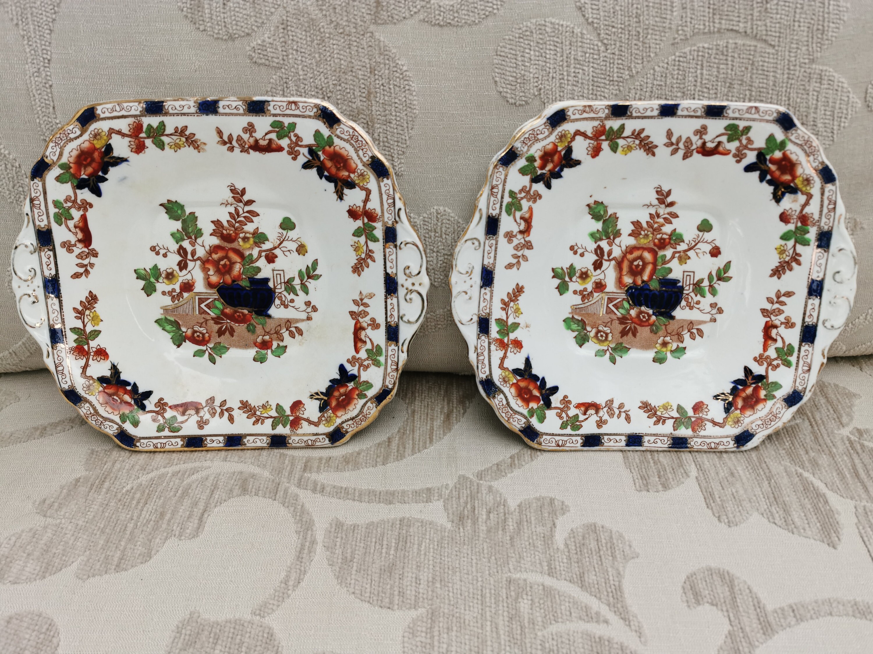 Antique Staffordshire Plates. Beautiful matching plates from late 1890s. Floral design. Rare displayable pair.