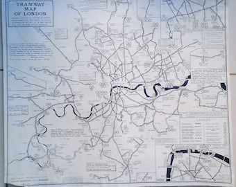 Vintage London Tramway Map based on details on 1st November 1933. Printed from Original 1965.