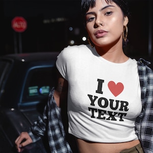 Custom Text Crop Top: Y2K Vintage Style I Heart Shirt