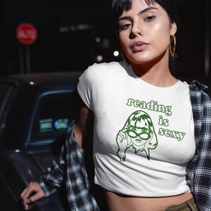 Reading is Sexy Women’s Crop Tee, Gift for Book Lover, Booktok Gift, Sweater, Gift for Best Friend, for Book Nerd, Cute Crop Top, Bookish