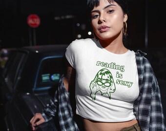 Reading is Sexy Women’s Crop Tee, Gift for Book Lover, Booktok Gift, Sweater, Gift for Best Friend, for Book Nerd, Cute Crop Top, Bookish