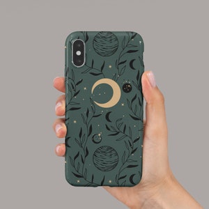 Emerald Green Moon Celestial Phone Case, Samsung Phone Case, iPhone Case, iPhone 14, iPhone 13, Samsung S21, Samsung S22, Celestial Moon