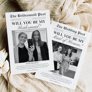Newspaper Bridesmaid Proposal Canva Template, Will you be my Bridesmaid Newspaper Card, Bridesmaid Proposal Gift Box Ideas