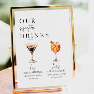 Signature Drinks Sign Template, Signature Cocktail Sign, Printable Wedding Bar Menu Sign, Editable His Hers Drink Sign, 400+ Drinks #3.0