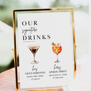 His and Hers Drinks Sign Template, Bar Wedding Decor, 400+ Drink Options, Digital Download