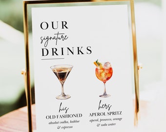 His and Hers Drinks Sign Template, Bar Wedding Decor, 400+ Drink Options, Digital Download