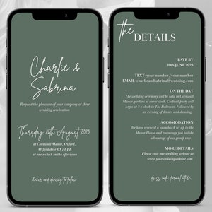 Digitale Hochzeitseinladung E-Einladungsvorlage, Minimalistische elektronische Greenery-Einladung, Sage Wedding Mobile Invite #1