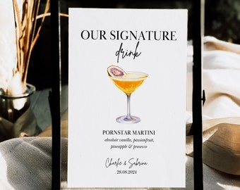 Signature Drink Sign Template, Cocktail Sign, Printable Wedding Bar Menu, Editable His Hers Drink Sign, Bar Menue, Barmenu #4