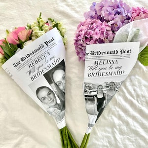 Bridesmaid Flower Newspaper Wrap Proposal, Maid of Honor Newspaper Template, Personalized Bridesmaid Proposal Gifts