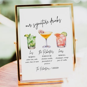 Signature Drink Sign Template, Editable Cocktail Sign, Printable Wedding Bar Menu, His Hers Drink Sign, 400+ Drinks and Garnishes  #1.1