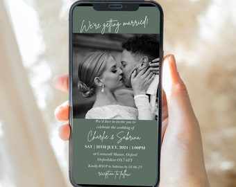 Digital Wedding Invitation E-invite Template, Minimalist Electronic Greenery Invitation, Sage Wedding Mobile Invite #2