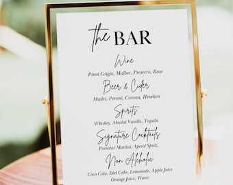 The Bar Sign, Modern Drink Menu Template, Minimalist Wedding Bar Menu, Simple Wedding Drink Sign Printable #5.1