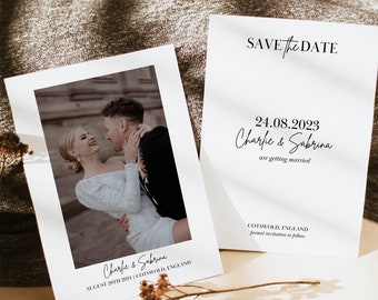 Minimalistische Save the Date uitnodigingskaartsjabloon met foto - bewerkbare Instant Download #2