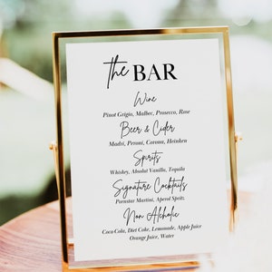The Bar Sign, Moderne Getränkekarte, Minimalistische Hochzeit, Barkarte, Hochzeitsgetränkekarte, Printable #5.1