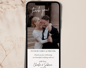 Modello minimalista per biglietti di ringraziamento digitali per matrimoni, biglietti di ringraziamento elettronici modificabili per matrimoni, biglietti di ringraziamento elettronici n. 1