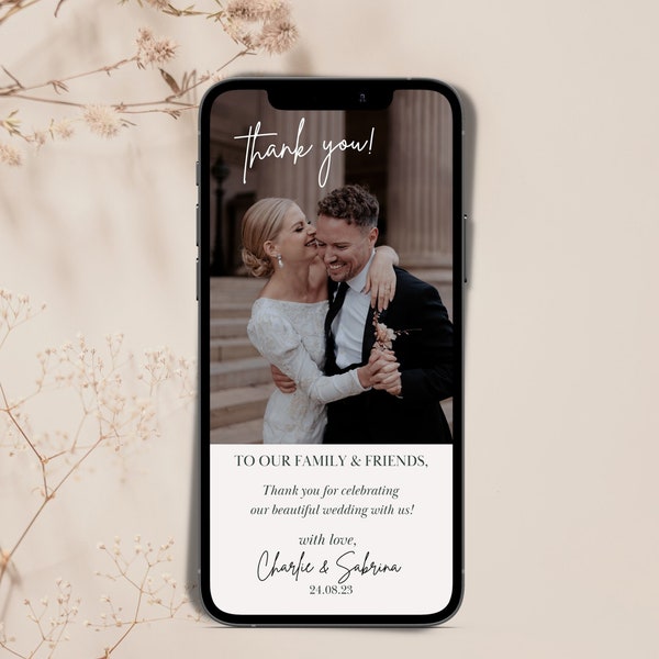 Minimalist Digital Wedding Thank You Card Template, Editable Wedding Thank You E Card, Electronic Thank you Cards #1