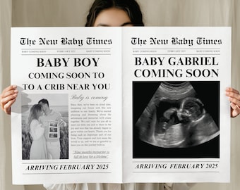 Baby Announcement Newspaper Template, Pregnancy Reveal Newspaper, Editable Pregnancy Newspaper, Gender Reveal Newspaper, New Baby Times