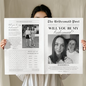 Canva Brautjungfer Vorschlag Zeitungsvorlage, Blumen Wrap Zeitung, Einzigartige Brautjungfer Vorschlag Karten, Personalisierter Brautjungfer Vorschlag Geschenk