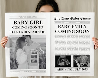 New Baby Newspaper Announcement Template, Baby Shower Newspaper Template, Gender Reveal Newspaper, Pregnancy Newspaper, Pregnancy Times