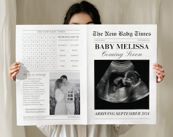 Large Pregnancy Newspaper Announcement Template, Canva Pregnancy Reveal Newspaper, Baby is Coming Newspaper, Editable Pregnancy Times