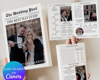 Wedding Newspaper Program Template, Printable Newlywed Times Newspaper Wedding Program Infographic, Wed Newspaper Invitation