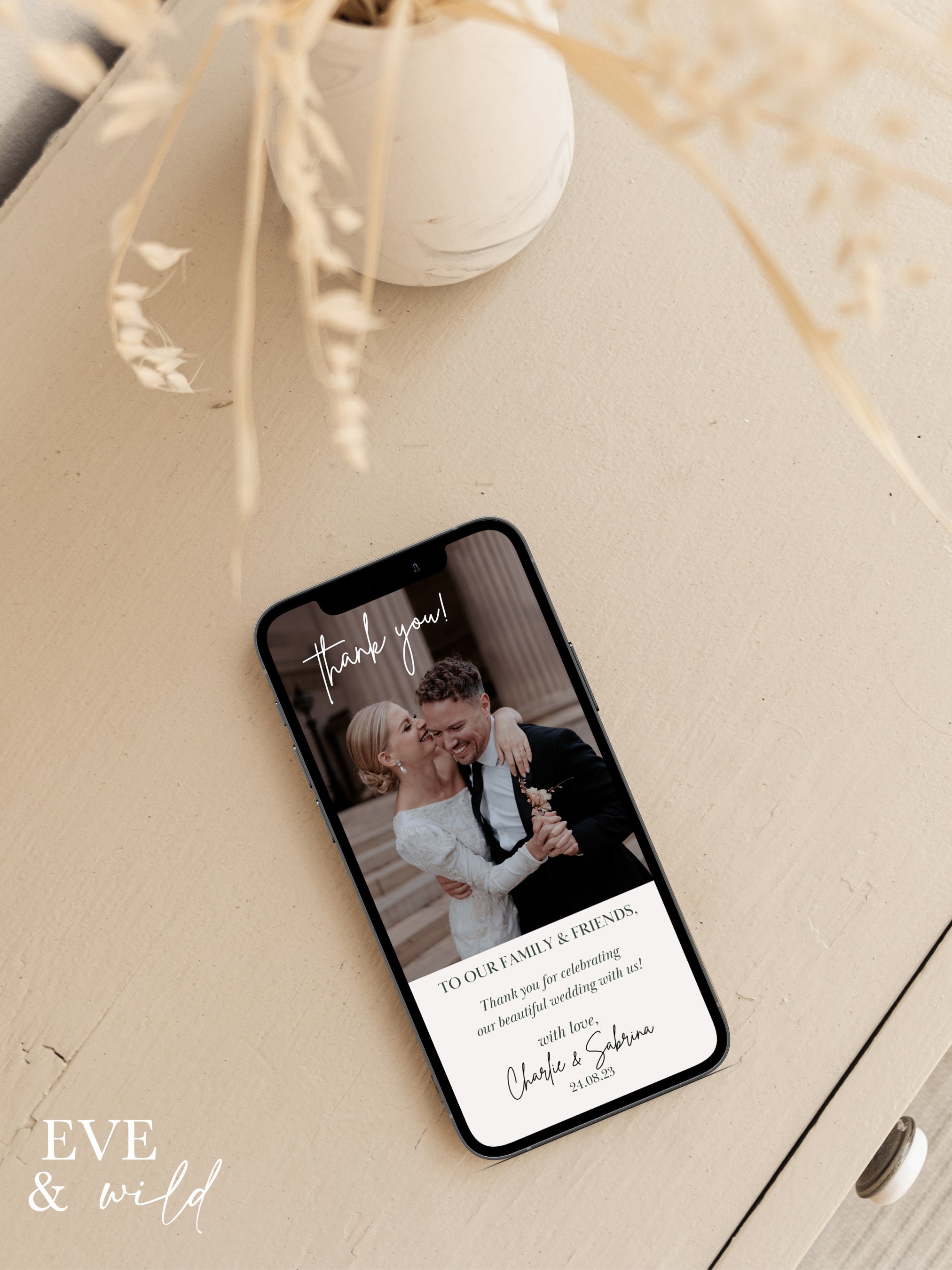 Minimalist Digital Wedding Thank You Card Template, Editable Wedding