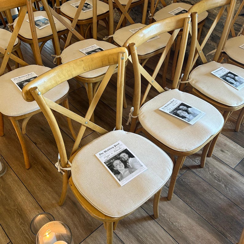 Gevouwen huwelijksceremonie krant programmasjabloon, afdrukbare ceremoniekrant programma, bewerkbaar DIY-krantprogramma, Hochzeitszeitung afbeelding 12