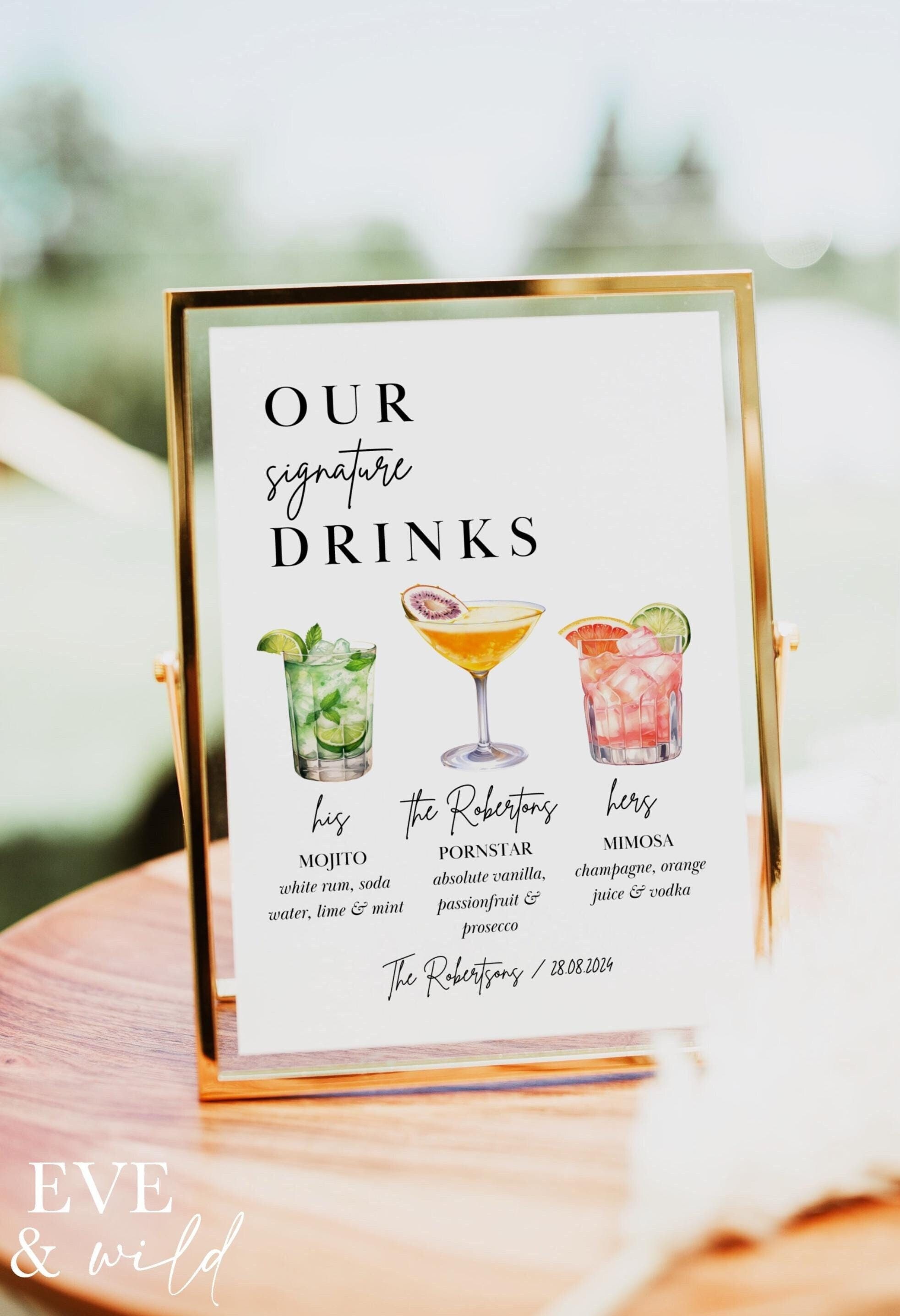 Signature Drinks Sign Template, Signature Cocktail Sign, Printable Wedding Bar Menu Sign, Editable His Hers Drink Sign, 400+ Drinks #6.0