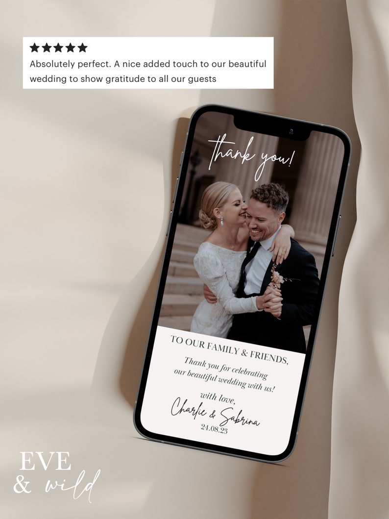 Minimalist Digital Wedding Thank You Card Template, Editable Wedding ...