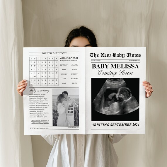 Large Pregnancy Newspaper Announcement Template, Canva Pregnancy Reveal Newspaper, Baby is Coming Newspaper, Editable Pregnancy Times
