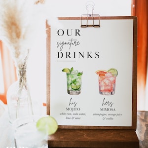 Signature Drink Sign Template, Signature Cocktail Sign, Printable Wedding Bar Menu Sign, Editable His Hers Drink Sign #3.3