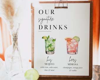 Signature Drink Sign Template, Signature Cocktail Sign, Printable Wedding Bar Menu Sign, Editable His Hers Drink Sign #3.3