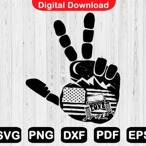 Peace Hand American Off Road Svg, 4x4 Offroad Mountain Svg, American Flag 4x4 Truck Design, Decal Cricut, Cut File, Png, Svg, Dxf, Pdf, Eps