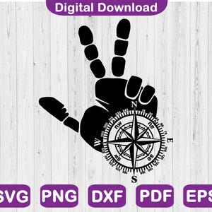 Peace Hand Kompass Svg, Adventure Svg, Offroad Auto Decal Svg, Peace Hand Kompass Rose Design Svg, Sofort Download, Svg, Png, Dxf, Pdf, Eps