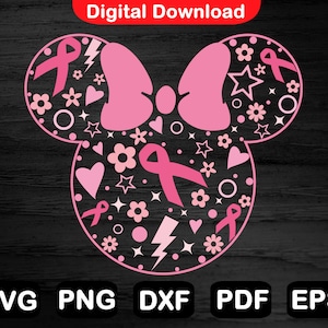 Breast Cancer Svg, Minnie Mause Breast Cancer Shirt Svg, Pink Ribbon Svg, Breast Cancer Awareness Svg, Svg Files, Png, Svg, Eps, Pdf, Dxf
