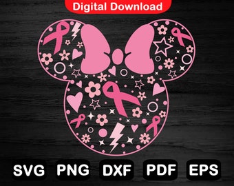 Breast Cancer Svg, Minnie Mause Breast Cancer Shirt Svg, Pink Ribbon Svg, Breast Cancer Awareness Svg, Svg Files, Png, Svg, Eps, Pdf, Dxf