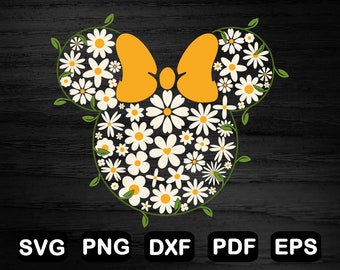 Daisy Mouse Head Svg, Spring Svg, Summer Svg, Daisies Minnie Png, Daisy Png, Svg Files, Clipart, Cut Files, Png, Svg, Eps, Dxf, Pdf, Eps