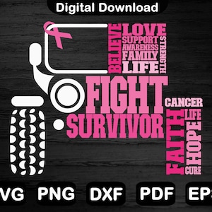 Breast Cancer 4x4 Off Road Car Svg, Hope Svg, Faith Svg, Cancer Surivor Svg, Breast Cancer Awareness Svg, Svg File For Cricut, Png, Dxf, Eps
