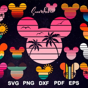 Mickey & Minnie Mause Sunset Svg Bundle, Beach Shirt Svg, Summer T-Shirt Svg, Svg Files for Cricut, Clipart, Cut File, Png, Pdf, Dxf, Eps