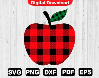 Buffalo Plaid Apple Svg, Red Plaid Apple Svg, Christmas Teacher Shirt Design, Christmas Teacher Svg File For Cricut, Png, Svg, Pdf, Dxf, Eps
