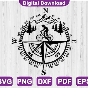 Mountain Bike Compass Design Svg, Biker Shirt Svg, Biker Decal Svg, Man Mountain Biker Svg, MTB Svg File For Cricut , Png, Dxf, Pdf, Eps