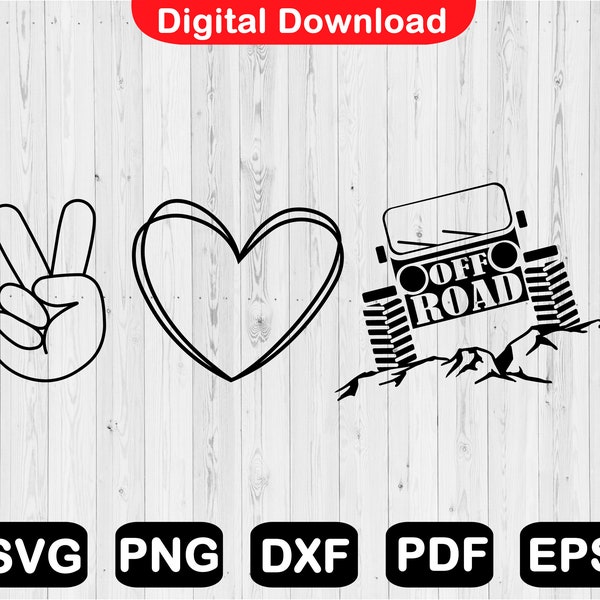 Peace Love Off Road Svg, Love Truck Svg, Peace Hand Heart Offroad Car Design, Cricut, Cut File, Clipart, Iron on Transfer, Png, Svg, Eps