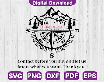 Personalized Compass Design Svg, Custom Compass Design, Svg File For Cricut, Png, Svg, Pdf, Dxf, Eps