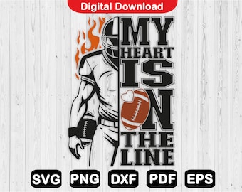 Mi corazón está en la línea Svg, Fútbol Svg, Camiseta de fútbol Svg, Diseño de camiseta de fútbol, Archivos Svg, Clipart, Archivos de corte, Png, Dxf, Dxf, Eps