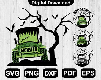 Frankenstein 4x4 Off Road Car Svg, Halloween Off Road Svg, Monster Car Svg, Arquivo Svg para Cricut, Clipart, Arquivo de corte, Png, Svg, Dxf, Pdf, Eps