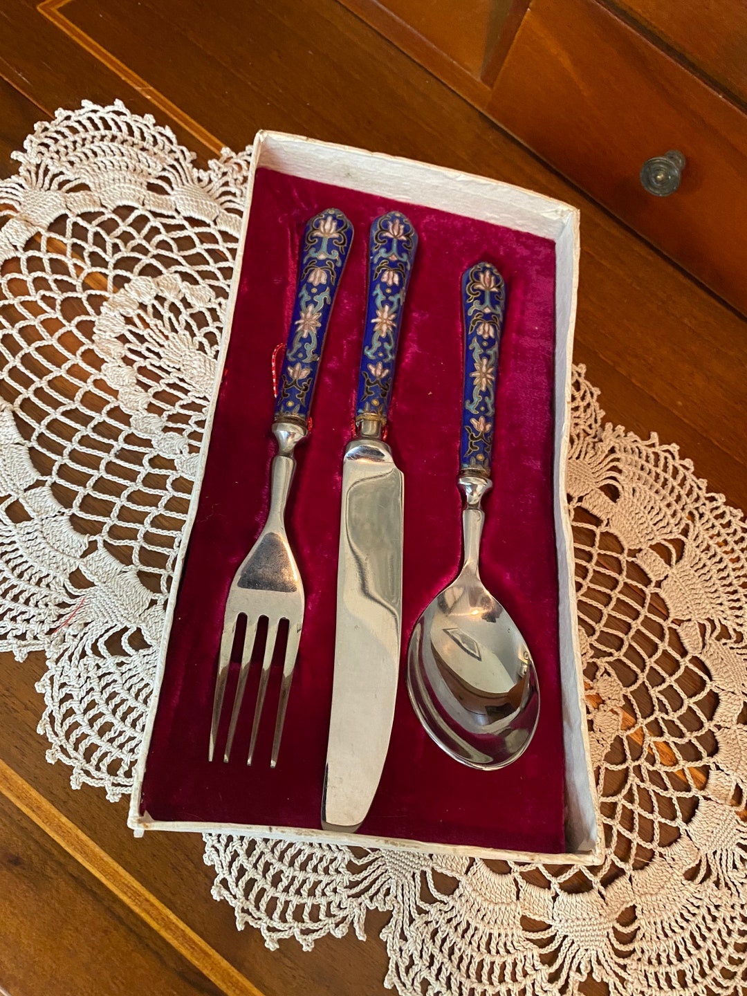 Vintage Enamel Cutlery Set CLOISONNÉ Knife Fork Spoon Etsy